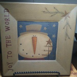 Joy to the World Snowman Wooden Decorative Plate